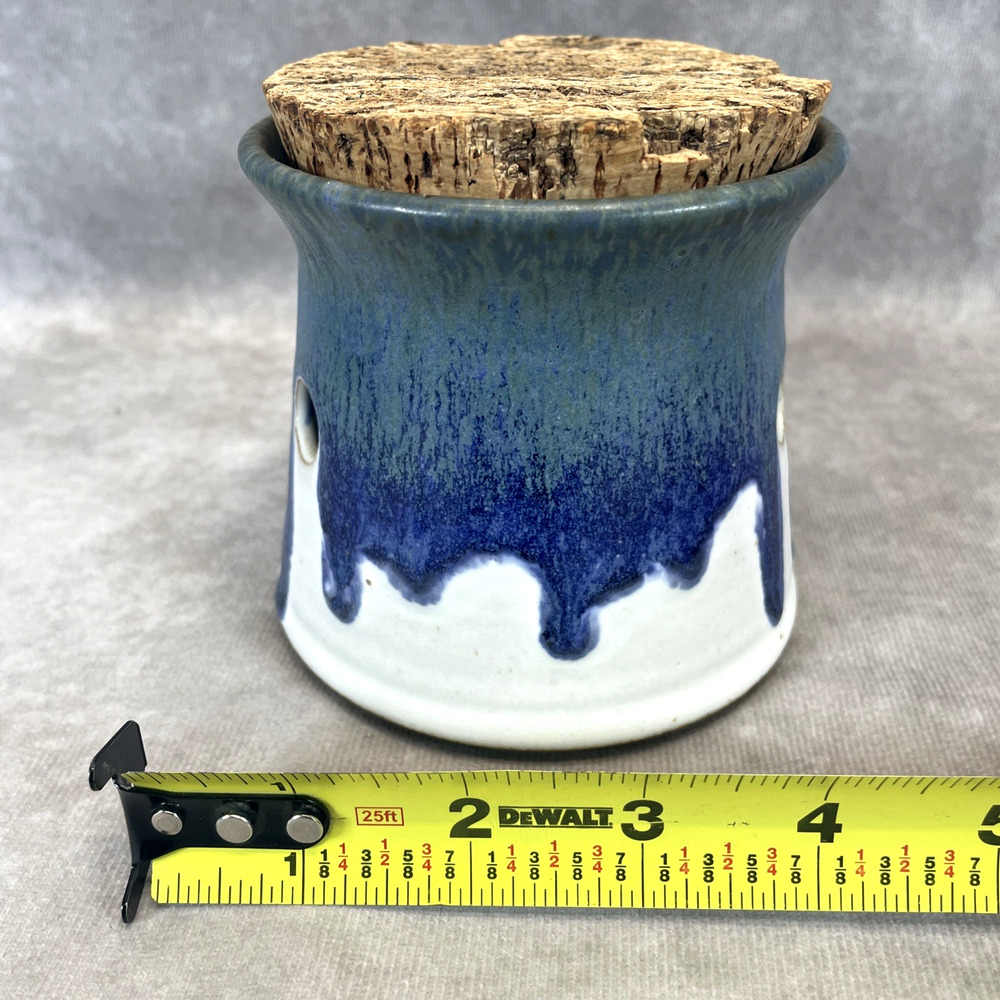 Studio Art Hand Thrown Pottery Garlic Keeper Drip Glaze Jesus Ichthys Fish Stamp - Picture 2 of 5